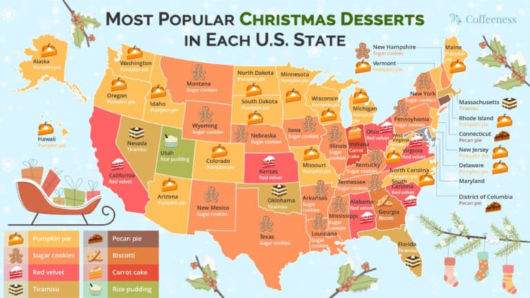 US map of popular Christmas desserts